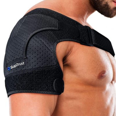 Verstelbare Schouder Brace voor Pijnstilling en Ondersteuning bij Blessures en Tendinitis - Donker en Subtiel Ontwerp