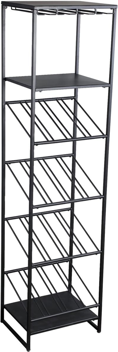 PTMD Wijnrek voor flessen en glazen - zwart metalen rek - 16 flessen display uitvoering