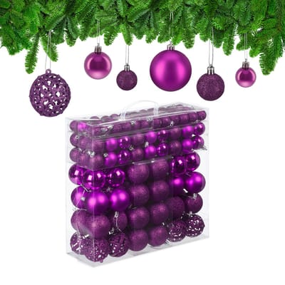 kerstballen - set van 150 - mat - glanzend - glitters - plastic - ∅ 3, 4, 6 cm - paars