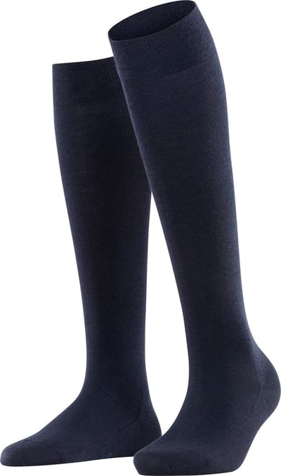 FALKE Softmerino lang eenkleurig wol katoen kniekousen dames blauw - maat 37-38