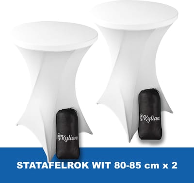 Statafelrok Wit x 2 – 2 jaar garantie met Opbergtas - ∅ 80-85 x 110 cm - Statafelhoes - Luxe Extra Dikke Stretch Sta Tafelrok voor Statafel – Kras- en Kreukvrije Hoes