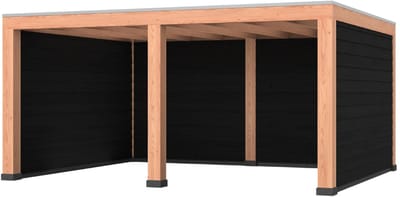 Douglas overkapping, 500 x 400, met zwarte achterwand en twee zijwanden, Westwood Modern Plus