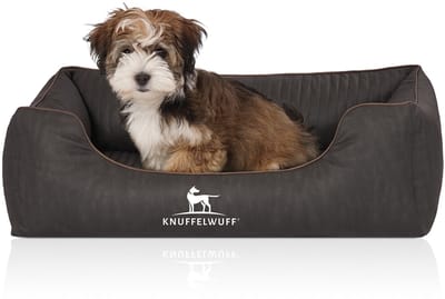 Knuffelwuff orthopedisch hondenbed Tampa van met laser gestikt kunstleer M-L 85 x 63 cm zwart