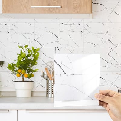 Dailygoody - Tegelstickers - Zelfklevende Wandtegels - Marmer Look - Wit - Waterdicht - Keuken en Badkamer - 12 Stuks