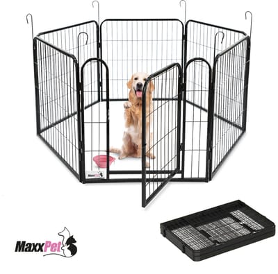 MaxxPet Puppyren - Hondenbench - Hondenren - Hondenkennel met 6 panelen - Staal - 60cm x 60cm - Incl. Drinkbakje