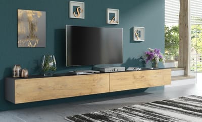 Pro-meubels - Zwevend Tv-meubel - Tv kast - Tunis - Antraciet-Eiken - 300cm 3x100cm