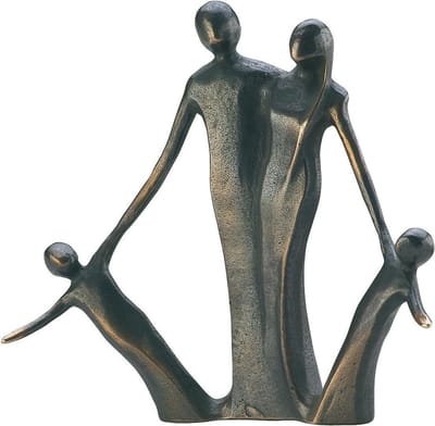 Sculptuur Gezin beeld brons familie 4 personen ECHT BRONS 3x13x13 cm kinderen zijn onzijdig