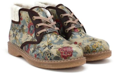 Goby Dames Veterboots – Bloemenprint – Handgemaakt Vegan Leer – Comfortabele Winterboots – Maat 36