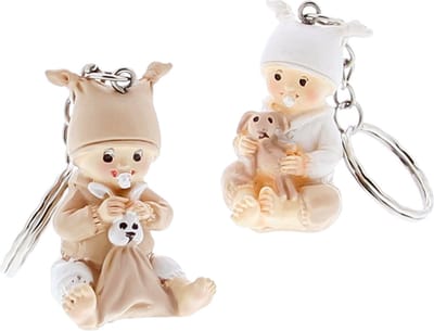 Sleutelhanger Baby Bybo - Twins - 24 stuks - 12x Wit en 12x Beige - Uitdeelcadeautjes