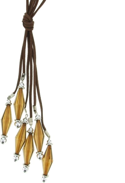 Behave - Lange ketting van suede met facet geslepen kralen - 68 cm