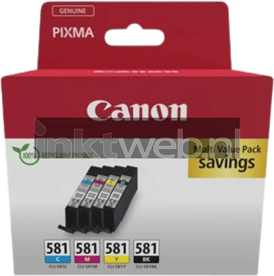 Canon Inktcartridge CLI-581 C/M/Y/BK Multipack Origineel Combipack Zwart, Cyaan, Magenta, Geel 2103C007