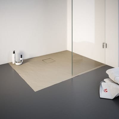Schulte douchebak 80x100x4 cm Mineraalmarmer steen-optiek, composiet Zandkleur, inclusief afvoergarnituur, EP216810-172
