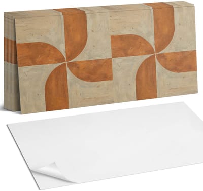 Coloray Plaktegels - Geometrie met bogen Zelfklevende Wandtegels - 40 cm x 20 cm - Oranje Plaktegels - 10 stuks - Rechthoek PVC Tegels - Plaktegels Badkamer - Vloertegels Zelfklevend - Vinyl Tegels - Portugese Tegels