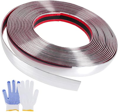 Dailygoods - Zelfklevende Decoratieve Sierstrip, 5 m X 30 mm Chroom Zelfklevend, Zilver Veelzijdige Sierlijsten, Muur Sierlijsten met Beschermfolie, Waterdicht Bumperlijsten Chroom voor Deur, Meubels, Auto