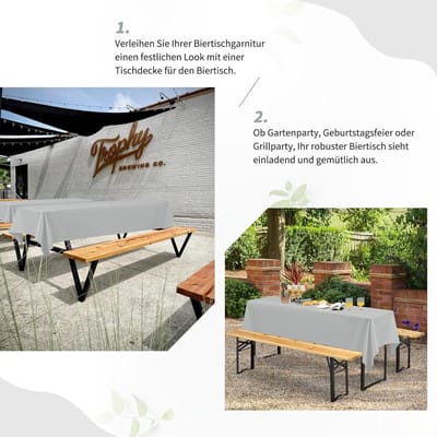 Bier Tafellakens - Tafelkleden Set - Feestelijke Dekking - Duurzaam Polyester - 260x110cm - Lichtgrijs