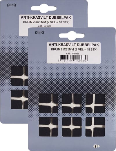 QlinQ Anti-krasvilt - 36x - bruin - 25 x 25 mm - vierkant - zelfklevend - meubel beschermvilt