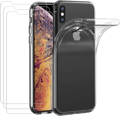 Hoesje Ultraslank geschikt voor iPhone x / xs backcover siliconen Transparant en 2 stuks ScreenProtector Gehard Glas