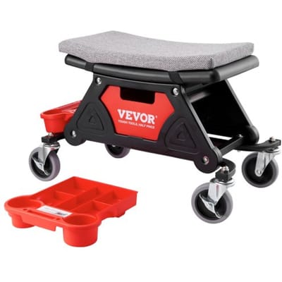 VEVOR Werkplaatskruk Rolkruk 640 X 335 X 390 mm, 136 kg Draagvermogen Werkplaatsrolstoel Montagekruk Garagekruk, Werkplaatswerkkruk Stoelzitting Inclusief Opbergdoos & Pallets, Verrijdbaar