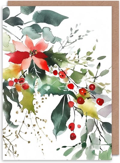 Wenskaart Kerstboom - Kerstkaart Bloemen - Persoonlijke Boodschap Schrijven - Dikte 280 g/m² - 17.5 x 12.5 cm - Groen