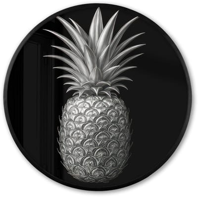 Poster in lijst Rond - Fotolijst 60x60 cm - Posters - Ananas - Gedetailleerd - Bladeren - Ronde posterlijst zwart - Decoratie - Wanddecoratie woonkamer - Muurdecoratie slaapkamer