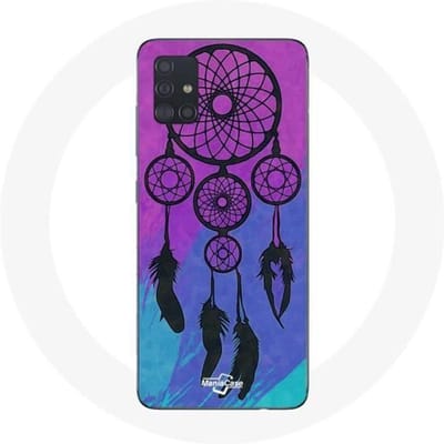 Coque Samsung Galaxy A51 Attrape Rêve Noir Fond Bleu et Violet