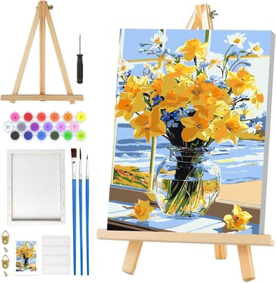 Allecta - Verf op nummer: bloemen landschap schilderen, volwassenen beginner kit met frame