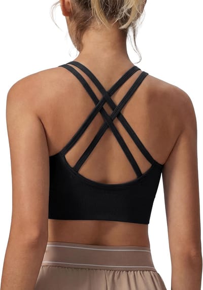 Sportbeha voor dames, gevoerde yoga-beha, sportbeha, gemiddelde belasting, kort bovendeel met gekruiste rug, voor fitness, yoga, sportschool