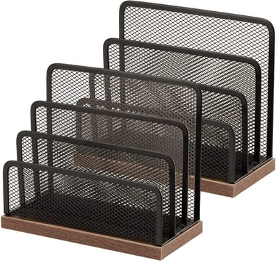 Dailygoods- Postorganizer 3 Compartimenten - Houten/Metalen Gaas - Bureaubladorganizer - Posthouder - Documentenhouder - Ruimtebesparend Ontwerp - Brievenhouder