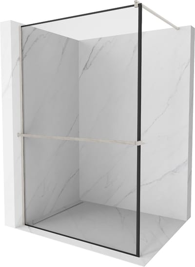 Mexen Kioto+ douchewand met plank Walk-in 70 x 200 , zwart frame, geborsteld nikkel - 800-070-121-97-70
