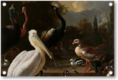 Het drijvend veertje - Tuinposter 90x60 - Wanddecoratie - Melchior d'Hondecoeter - Meesterwerken