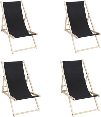 Strandstoel Hout - Lounger Stoel - Buiten Ontspannen - Opvouwbaar en Verstelbaar - 4 Stuks - Zwart