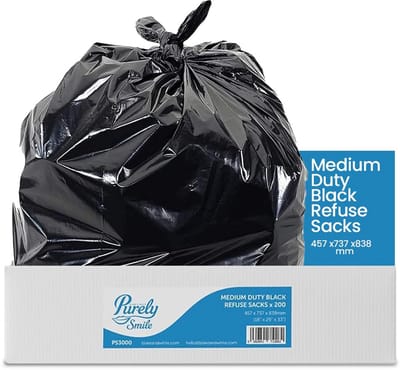 Afvalzakken - Prullenbakzakken - Huishoudelijk Gebruik - Gemaakt van Gerecycled Materiaal - 10kg 200 Stuks - Zwart