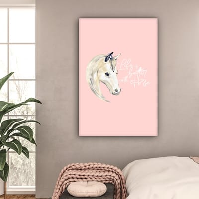Canvas Schilderij Life is better with a horse - Quotes - Paarden - Spreuken - 80x120 cm - Wanddecoratie