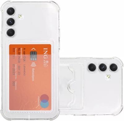 Lennexo Hoesje Met Pashouder Geschikt Voor Samsung A54 - Transparant Siliconen Hoesje - Shockproof Case
