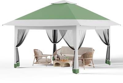 Partytent met 4 Mesh Zijwanden - 360x360x300cm - Waterafstotend Paviljoen met Muggennet - Pop-up - Geventileerd Dak - Draagtas op Wieltjes - Voor Tuin Terras Feest - Lichtgroen