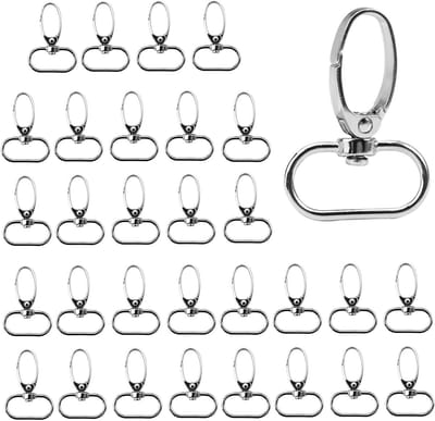 30 Stuks Rotatable Carabiner Haakjes, Metaal Sleutelhangers met D-Ring voor Lanyards, DIY Projecten en Handtassen