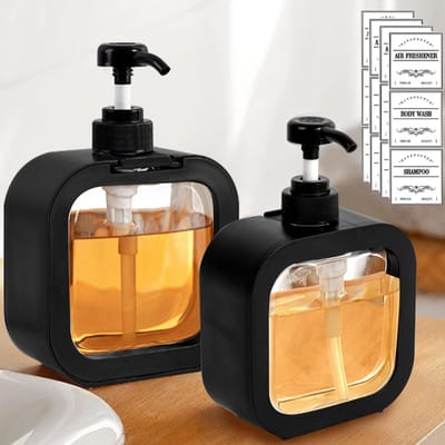 Famanu – Zeepdispenser set van 2 voor badkamer of keuken, 300 ml per fles, met waterdicht etiket
