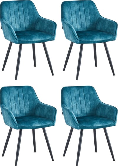 Colenis® - Ozzy Eetkamerstoel - Set Van 4 - Petrol - Adoré Velvet - Industrieel - Met armleuning
