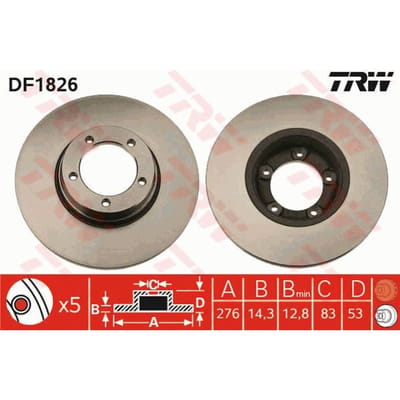 Remschijf TRW DF1826 voorkant, compleet, 1 Stuk