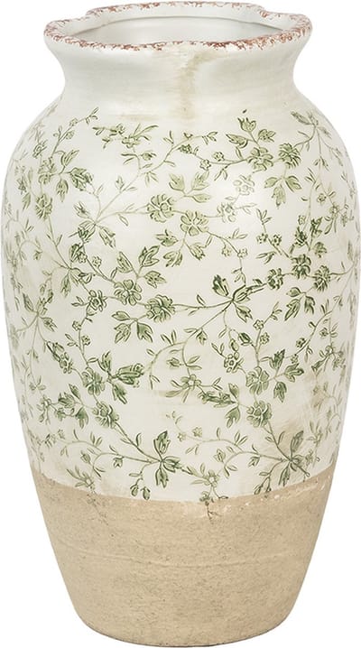 Clayre & Eef Vaas Ø 21x37 cm Beige Groen Keramiek Bloemen