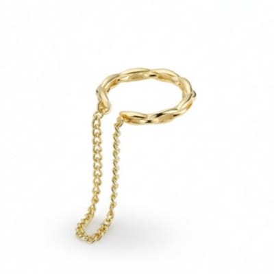 Goudkleurige ear cuff oorbel met ketting voor dames en heren – modern oor sieraad zonder gaatjes