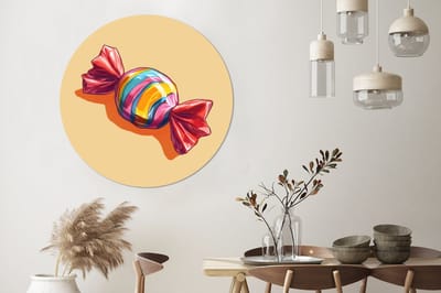 WallCircle - Wandcirkel - Muurcirkel - Geel - Snoep - Kleur - Aluminium - Dibond - 120x120 cm - Binnen en Buiten XXL