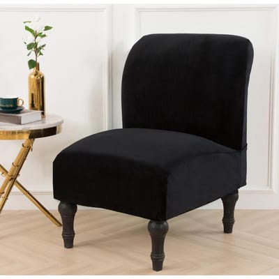 Housses de chaise d'appoint sans accoudoirs en velours Housses de protection de meubles extensibles amovibles et lavables L noir