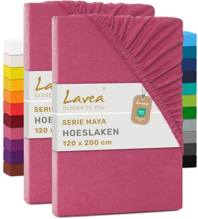 Lavea® Set van 2 Hoeslakens 120x200 cm – 100% Zacht en Ademend Katoen – voor Dikke Matrassen tot 20 cm – Jersey met Elastiek rondom – Koraal