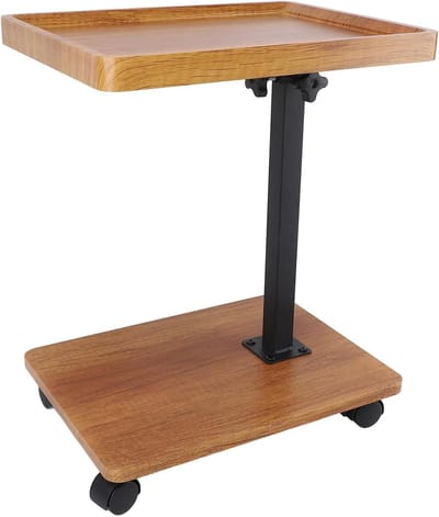 Bijzettafel met Wielen - Verstelbare Tafel - Werken en Lezen - C-vormig Ontwerp - 45-80 cm - Houtkleur