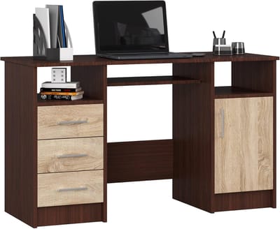 Bureau met Lades - Werkplek Tafel - Thuiswerken - Veelzijdige Opbergruimte - 124 x 74 x 52 cm - Wengé Sonoma