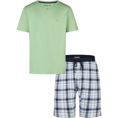 Phil & Co Heren Shortama Korte Pyjama Set Groen/Blauw Geruit - Maat M