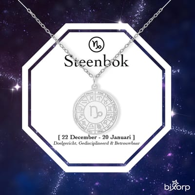 Bixorp Stars Sterrenbeeld Ketting Steenbok / Capricorn - Stainless Steel Medailon Zilverkleurig - 45cm Ketting met Zodiac Hanger - Inclusief Cadeau Verpakking