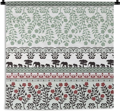 Wandkleed - Wanddoek - Planten - Olifant - Patroon - 90x90 cm - Wandtapijt