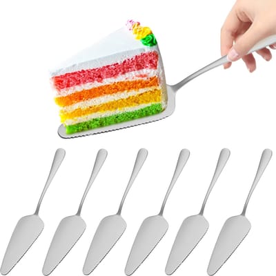 6 Stukken roestvrijstalen taartschop met gekartelde randen, pizzaserver voor keuken, restaurants, taartschep, bruiloft, getande koekjesschep, vaatwasser (zilver)
